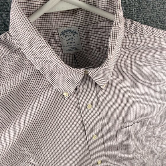 Brooks Brothers Red Check 17.5 6/7 Cotton Button-Down Regent Non-Iron Men Shirt - Picture 7 of 16